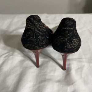 Fendi women’s pumps, burgundy patent and black lace, Size 8