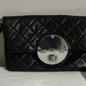 Black Calvin Klein quilted leather clutch bag with stunning silver hardware