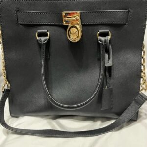 Michael Kors Hamilton large leather handbag, black with gold hardware